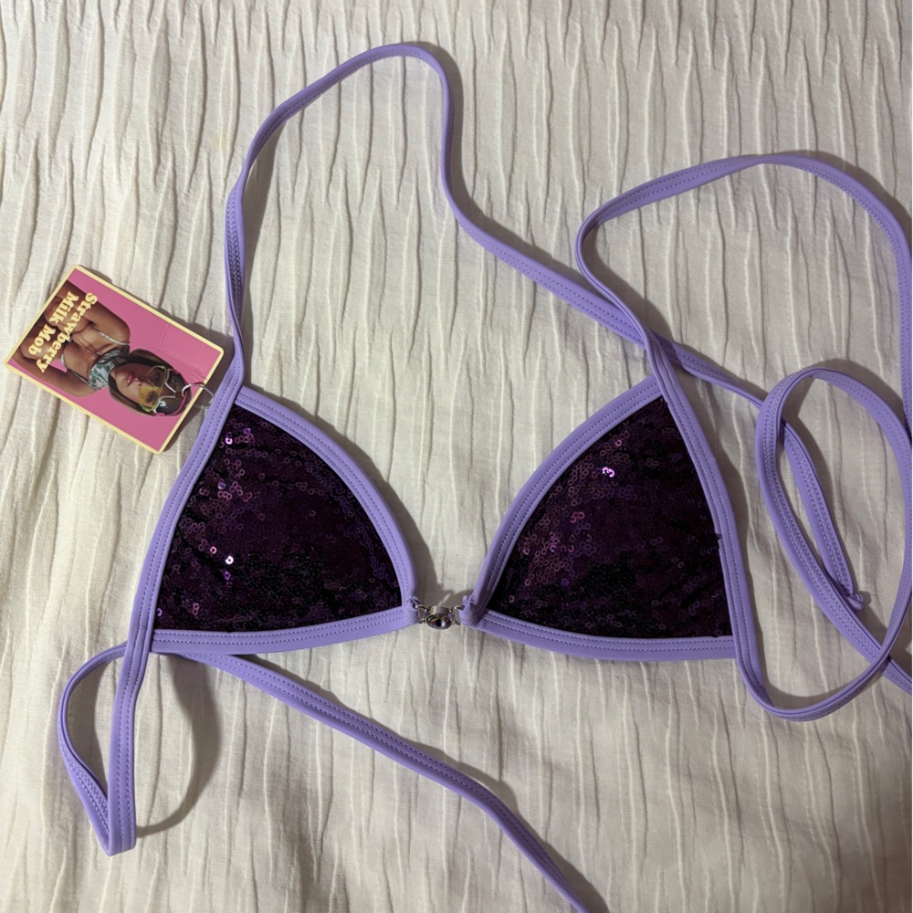 Strawberry Milk Bob Purple Sequin Triangle Bikini Top